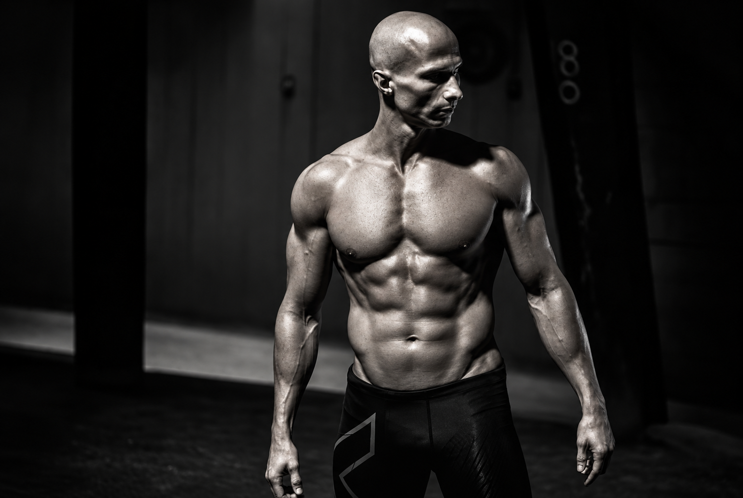 Matt Perfetuo in a black-and-white fitness portrait